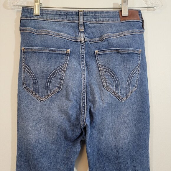 Hollister Distressed Jeans Size 5S/27 Stretch Medium Wash Denim Raw Hem Ultra Hi - Picture 6 of 10